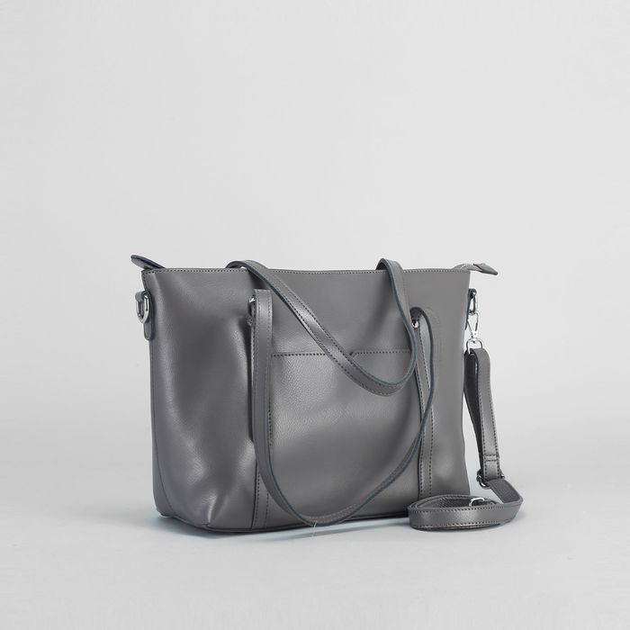 Сумка женская на молнии, 1 отдел, 2 наружных кармана, длинный ремень, цвет серый
