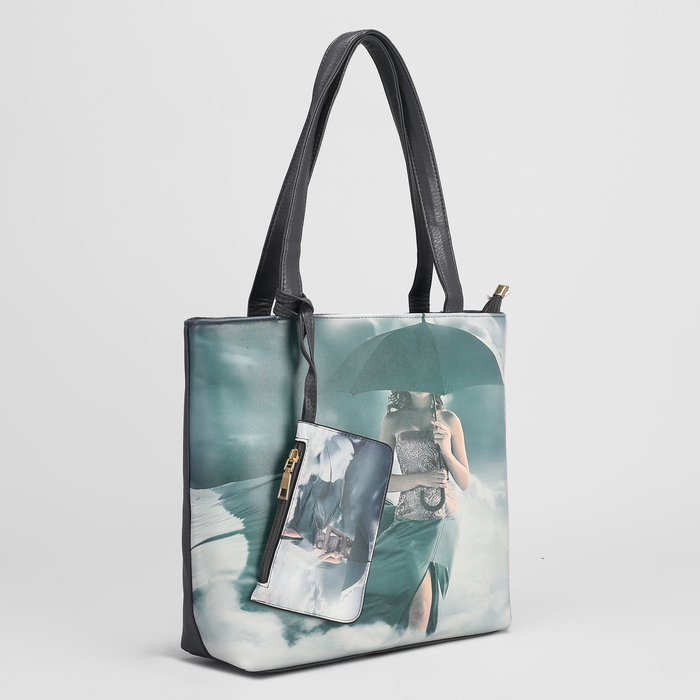 Сумка женская, 2 отдела на молниях, наружный карман, с кошельком, цвет серый