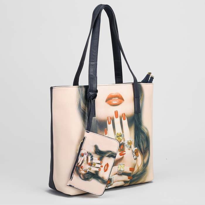 Сумка женская, 2 отдела на молниях, наружный карман, с кошельком, цвет синий