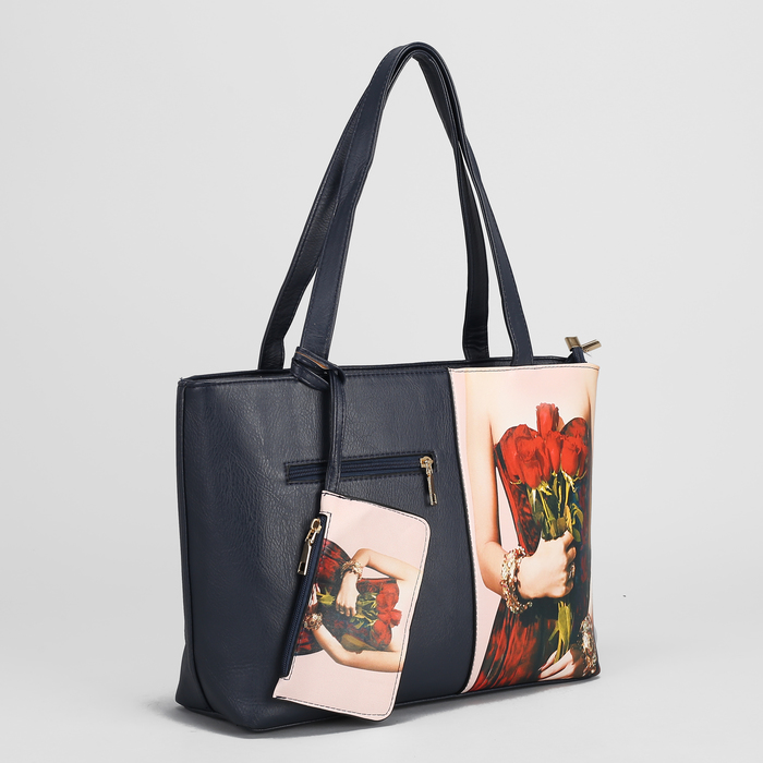 Сумка женская, 2 отдела на молниях, 2 наружных кармана, с кошельком, цвет синий