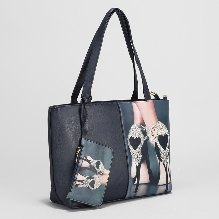 Сумка женская, 2 отдела на молниях, наружный карман, с кошельком, цвет синий