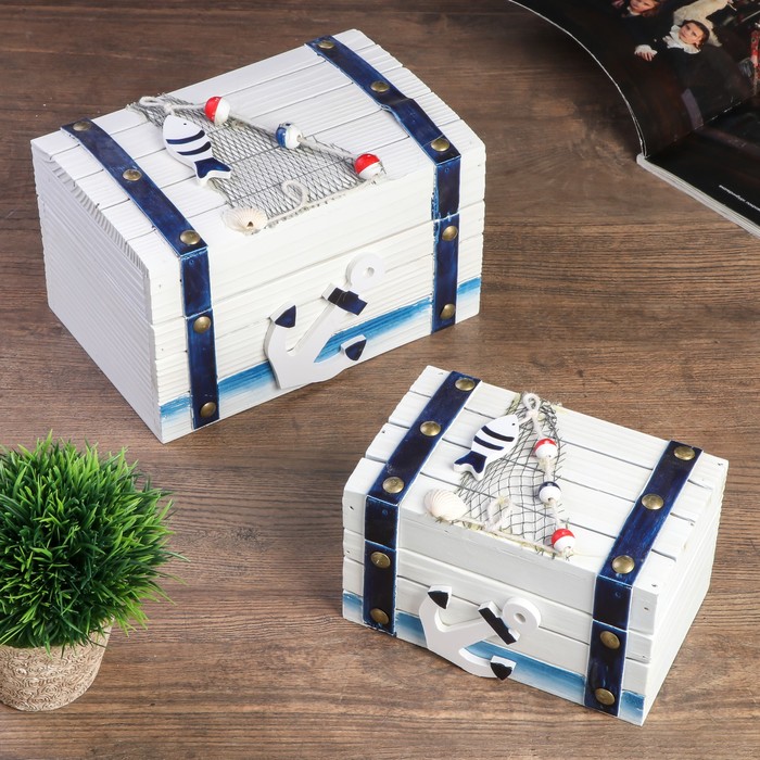 Шкатулка дерево "Якорь" набор 2 шт (17,5х11х10,5 см) 15х23х13,5 см