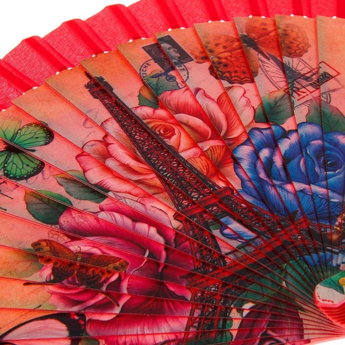 Веер пластик "Эйфелева башня в розах" МИКС 22,5 см