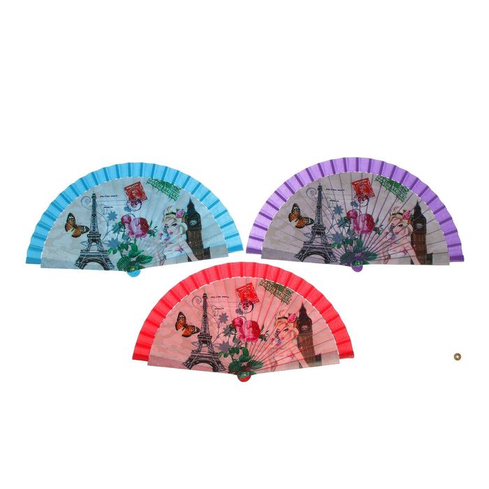 Веер пластик "Знаменитые башни" МИКС 22,5 см