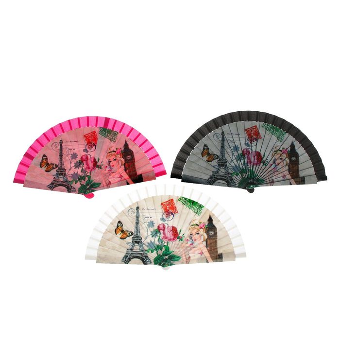 Веер пластик "Знаменитые башни" МИКС 22,5 см