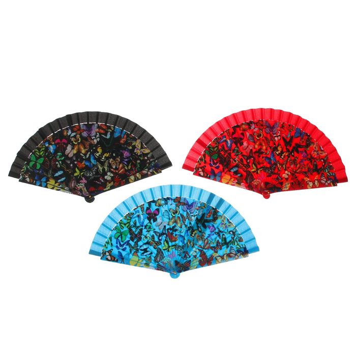 Веер пластик "Красочные бабочки" МИКС 22,5 см