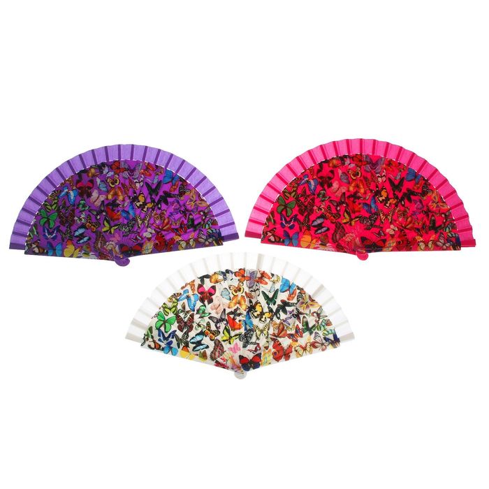 Веер пластик "Красочные бабочки" МИКС 22,5 см