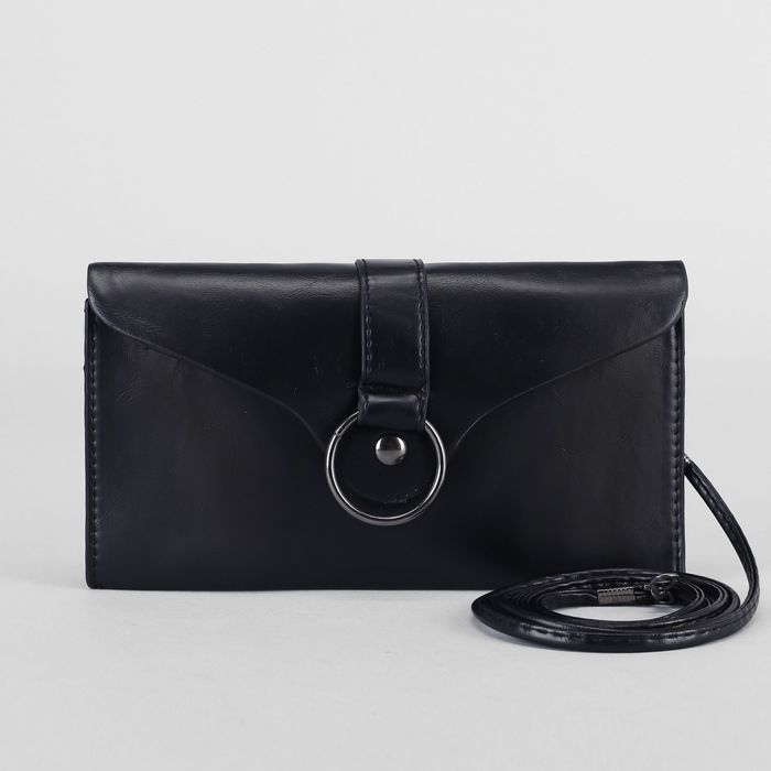Клатч женский «Элегия», 2 отдела на клапане, длинный ремень, цвет чёрный