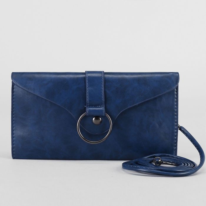 Клатч женский «Элегия», 2 отдела на клапане, длинный ремень, цвет синий