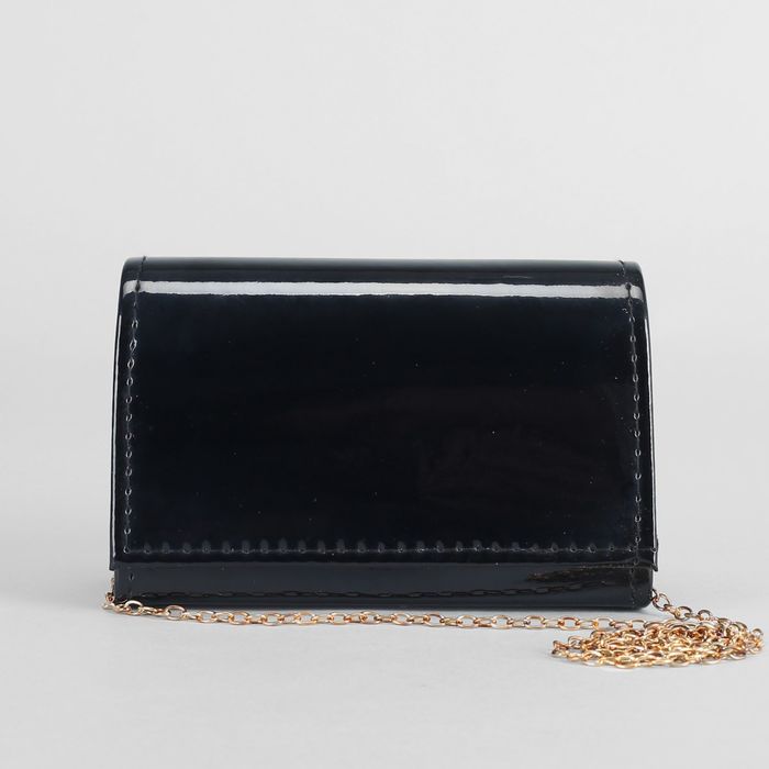 Клатч женский, отдел на клапане, длинная цепь, цвет чёрный
