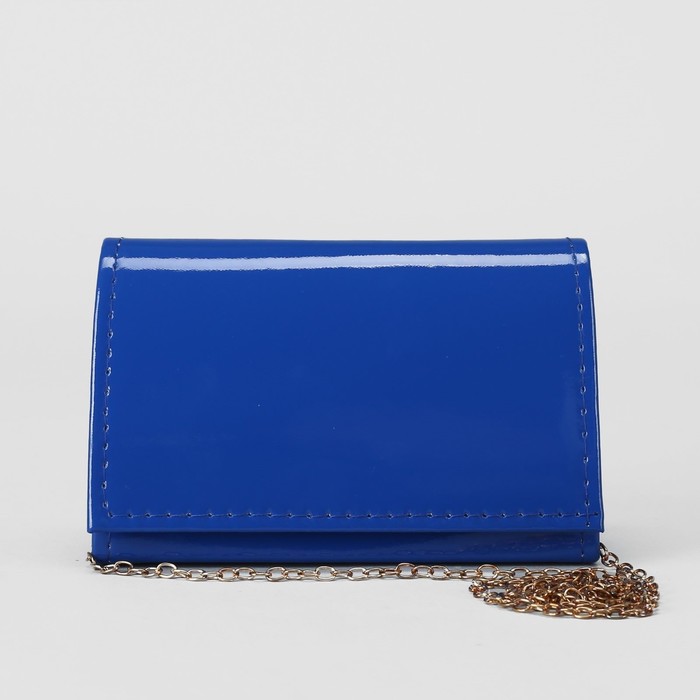 Клатч женский, отдел на клапане, длинная цепь, цвет синий