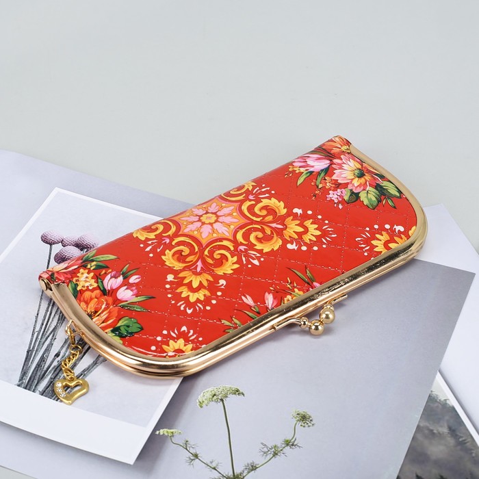 Кошелёк женский на фермуаре, 5 отделов, цвет красный/разноцветный