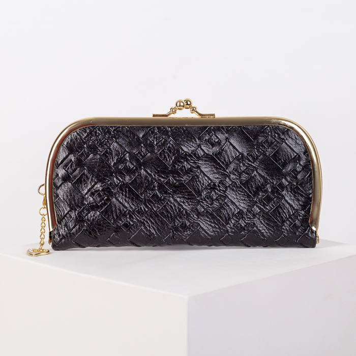 Кошелёк женский на фермуаре, 5 отделов, цвет чёрный