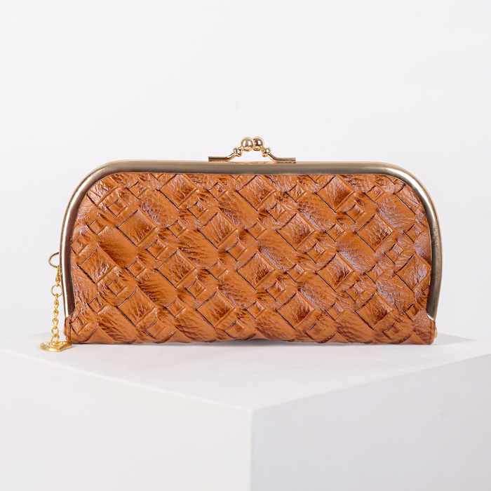 Кошелёк женский на фермуаре, 5 отделов, цвет коричневый