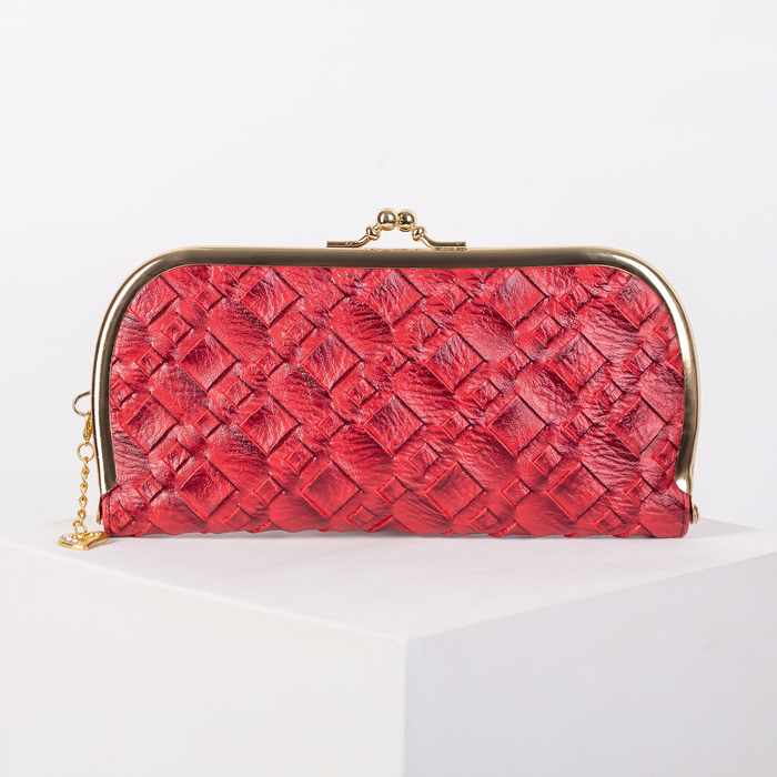 Кошелёк женский на фермуаре, 5 отделов, цвет красный