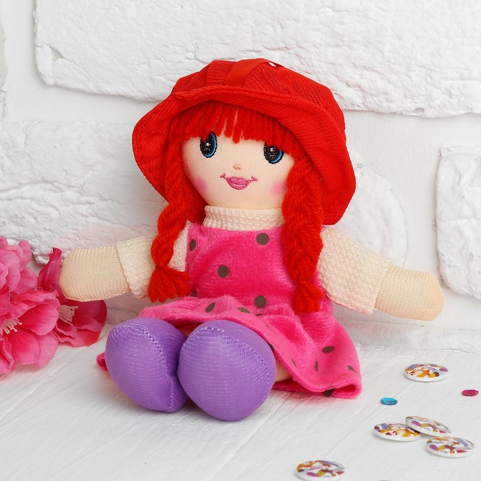 Мягкая игрушка кукла - подвеска "Девочка" платье в горох, цвета МИКС