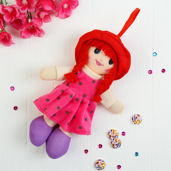 Мягкая игрушка кукла - подвеска "Девочка" платье в горох, цвета МИКС