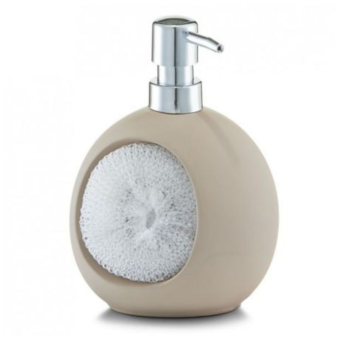 Дозатор для моющих средства с мочалкой 13х9,7х17см, бежевая керамика