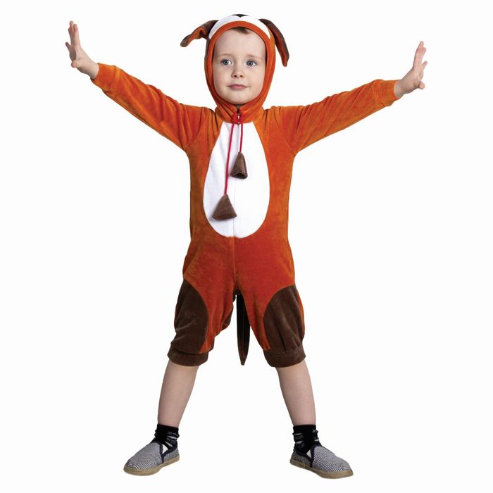 Карнавальный костюм от 1-2-х лет "Пёсик", велюр, комбинезон с капюшоном, цвет рыжий, рост 80-86 см