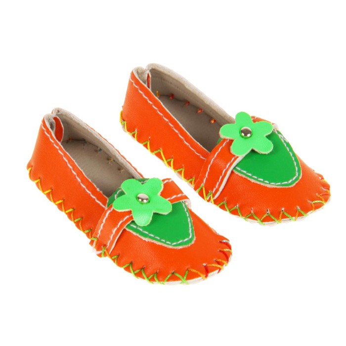 Мокасины для для куклы "Цветочек" длина стопы 7,5 см, 1 пара, цвет оранжевый
