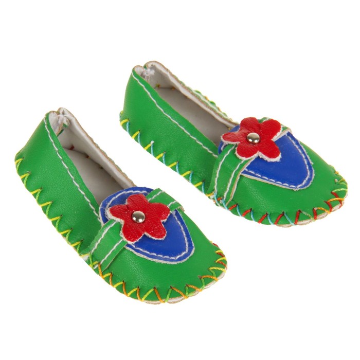 Мокасины для для куклы "Цветочек" длина стопы 7,5 см, 1 пара, цвет зеленый