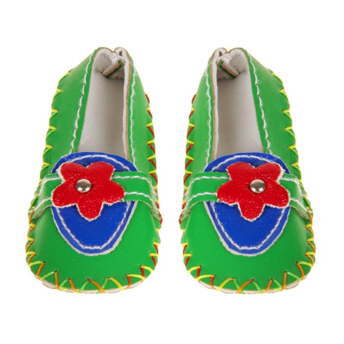 Мокасины для для куклы "Цветочек" длина стопы 7,5 см, 1 пара, цвет зеленый
