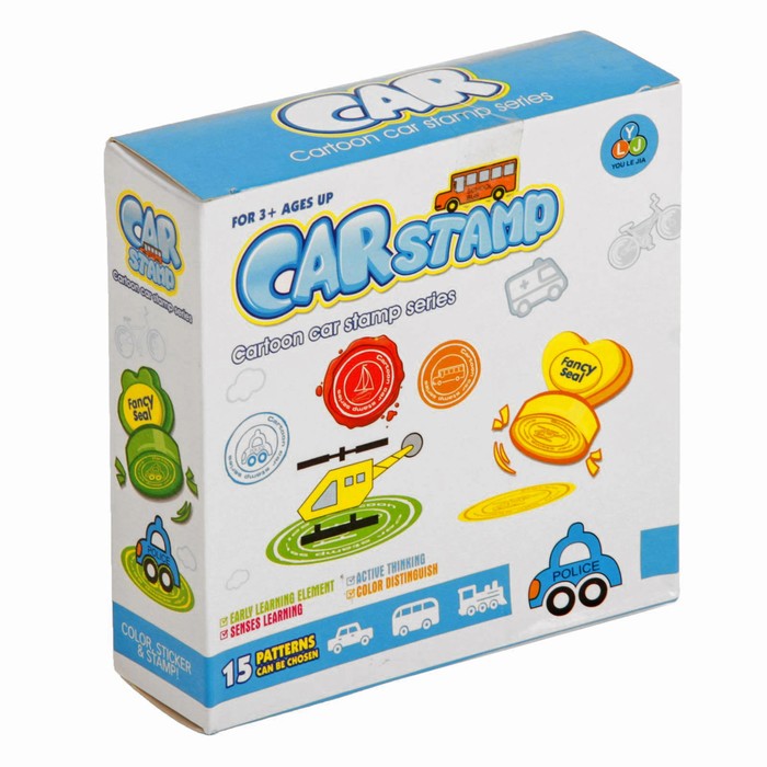 Набор печатей "Техника": печати 2 шт., оттиски 6 шт., раскраска, 5 фломастеров, штемпельная подушечка