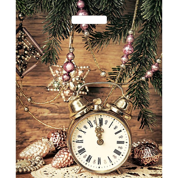 Пакет "Старинные часы", полиэтиленовый с вырубной ручкой, 45 х38 см, 60 мкм