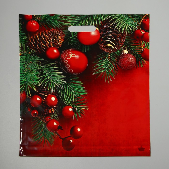 Пакет "Еловая веточка", полиэтиленовый с вырубной ручкой, 45 х38 см, 60 мкм