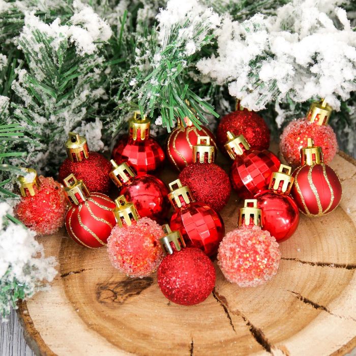 Набор шаров пластик d-3 см 25 шт "Алькор" красный микс