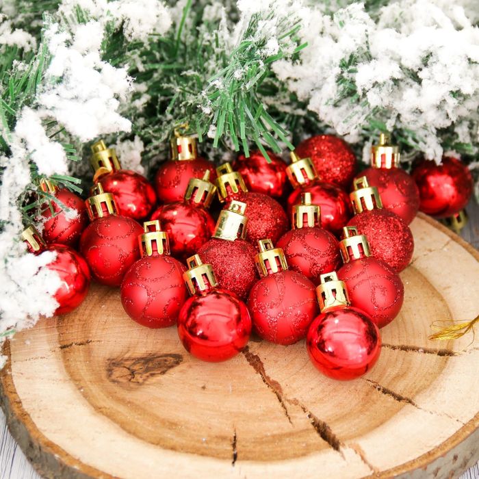 Набор шаров пластик d-3 см 20 шт "Алькор" завитки красный