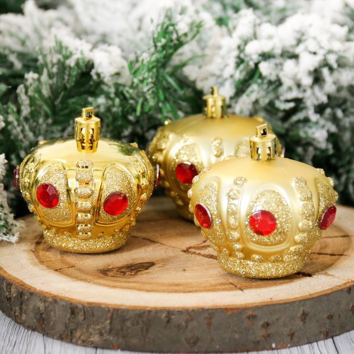 Набор украшений пластик 7 см 6 шт корона золото