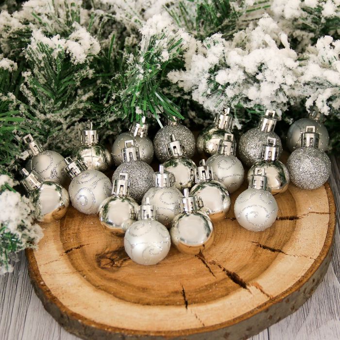 Набор шаров пластик d-3 см 20 шт "Электра" завиток серебро