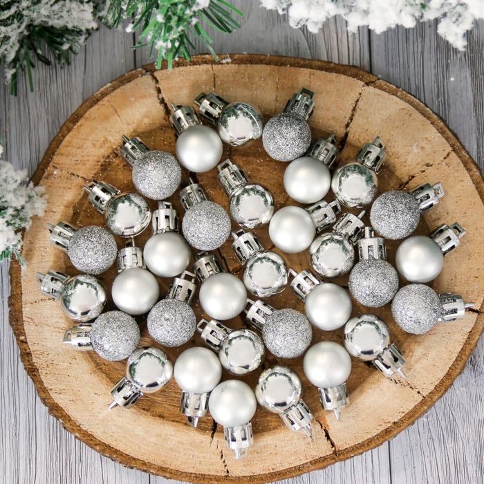 Набор шаров пластик d-2,5 см 72 шт "Электра" серебро