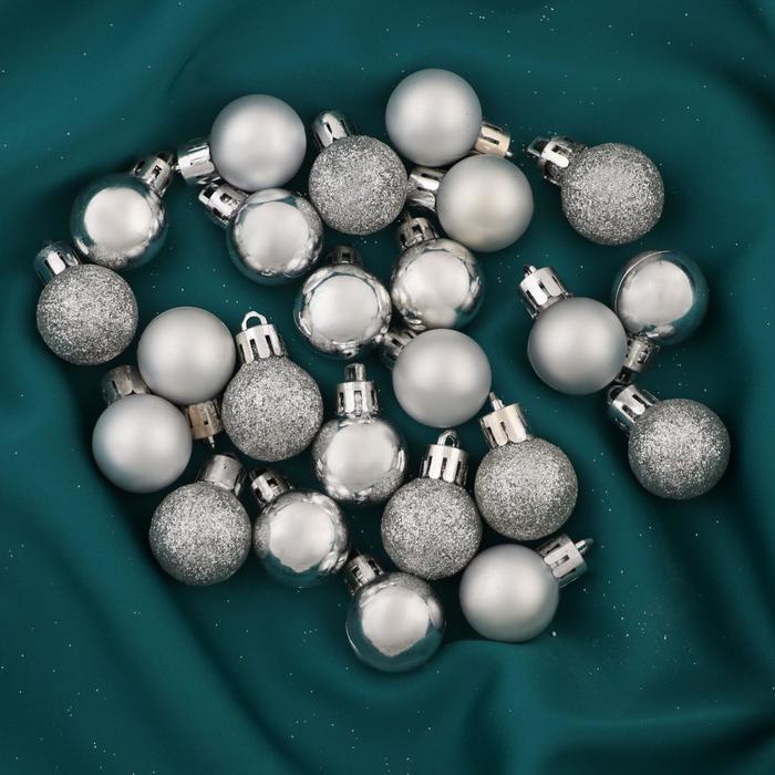 Набор шаров пластик d-2,5 см 24 шт "Электра" белый с серебром