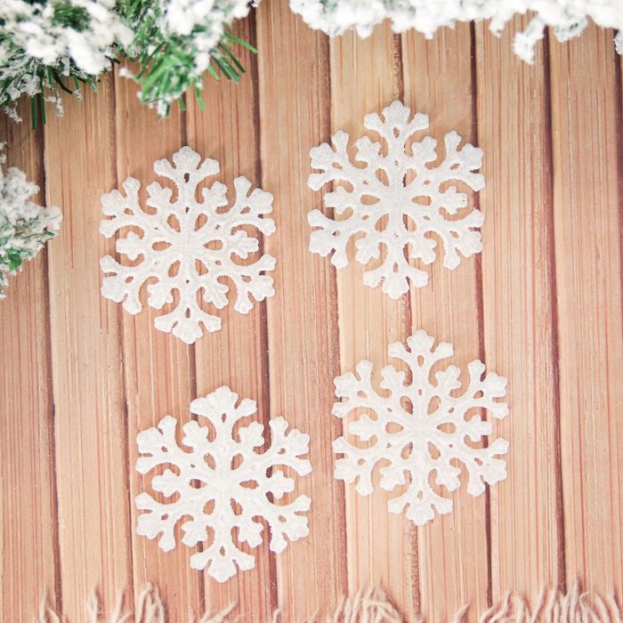 Набор украшений пластик d-8,5 см 10 шт снежинка белый перелив