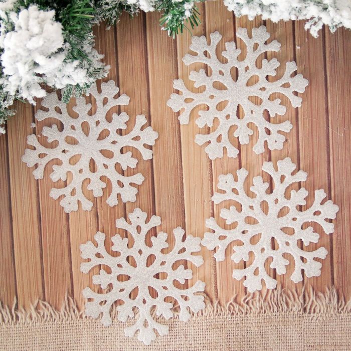 Набор украшений пластик d-15 см 4 шт снежинка белый перелив