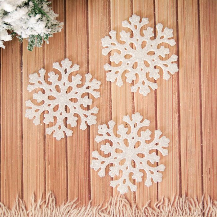 Набор украшений пластик d-11 см 6 шт снежинка белый перелив