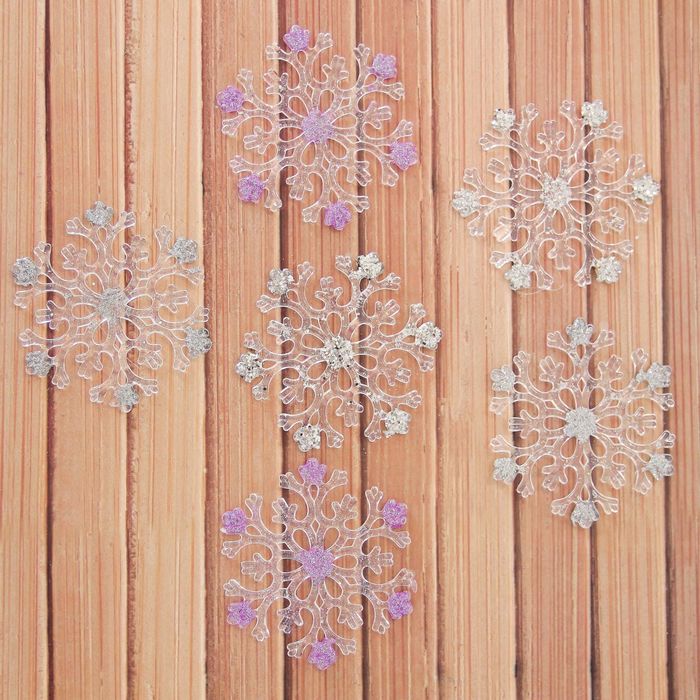 Набор украшений пластик d-8,5 см 6 шт снежинка прозрачная