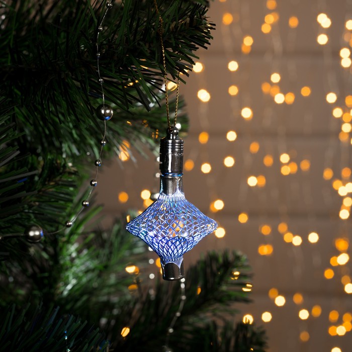 Подвеска световая "Фонарик серебряный" (батарейки в комплекте), 7 см, 1 LED, БЕЛЫЙ