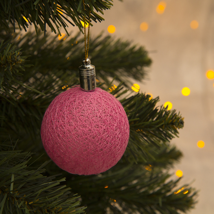 Игрушка световая "Елочный шар" (батарейки в комплекте) 6 см, 1 LED, RGB, РОЗОВЫЙ