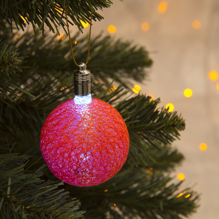 Игрушка световая "Елочный шар" (батарейки в комплекте) 6 см, 1 LED, RGB, ОРАНЖЕВЫЙ