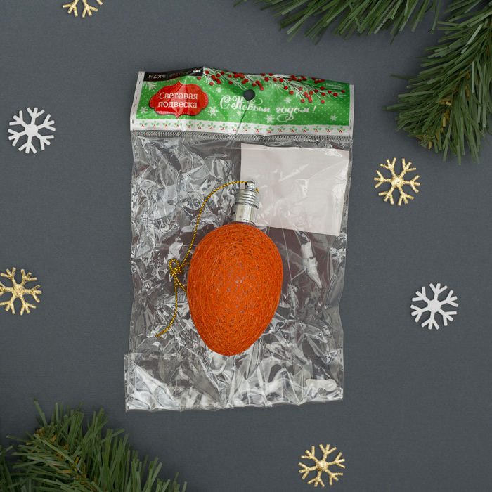 Игрушка световая "Шишка на елку" (батарейки в комплекте) 6 см, 1 LED, RGB, ОРАНЖЕВЫЙ