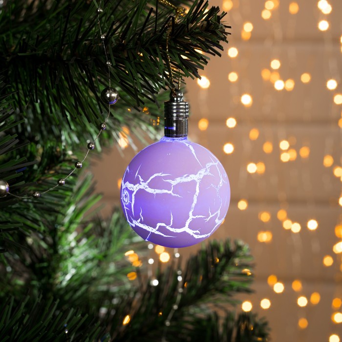 Игрушка световая "Елочный шар узоры краской" 5 см, 1 LED, RGB, ФИОЛЕТОВЫЙ