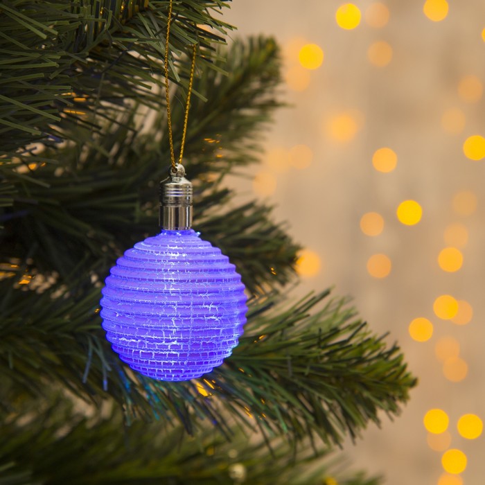 Игрушка световая "Елочный шар ребристый" (батарейки в комплекте) 5 см, 1 LED, RGB, ФИОЛЕТ.