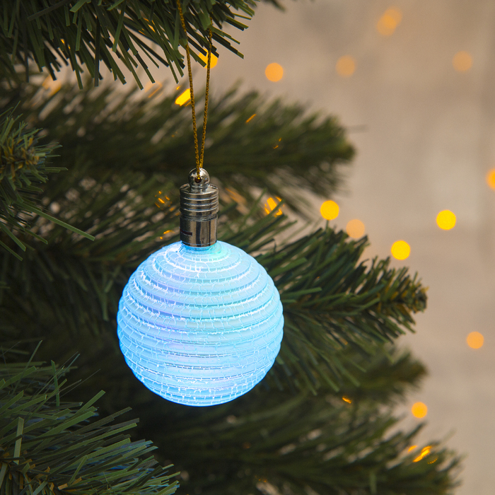 Игрушка световая "Елочный шар ребристый" (батарейки в комплекте) 5 см, 1 LED, RGB, ГОЛУБОЙ