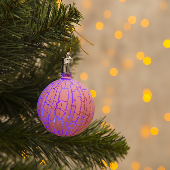 Игрушка световая "Елочный фонарик узоры краской" 5 см, 1 LED, RGB, РОЗОВЫЙ