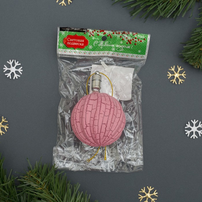 Игрушка световая "Елочный фонарик узоры краской" 5 см, 1 LED, RGB, РОЗОВЫЙ