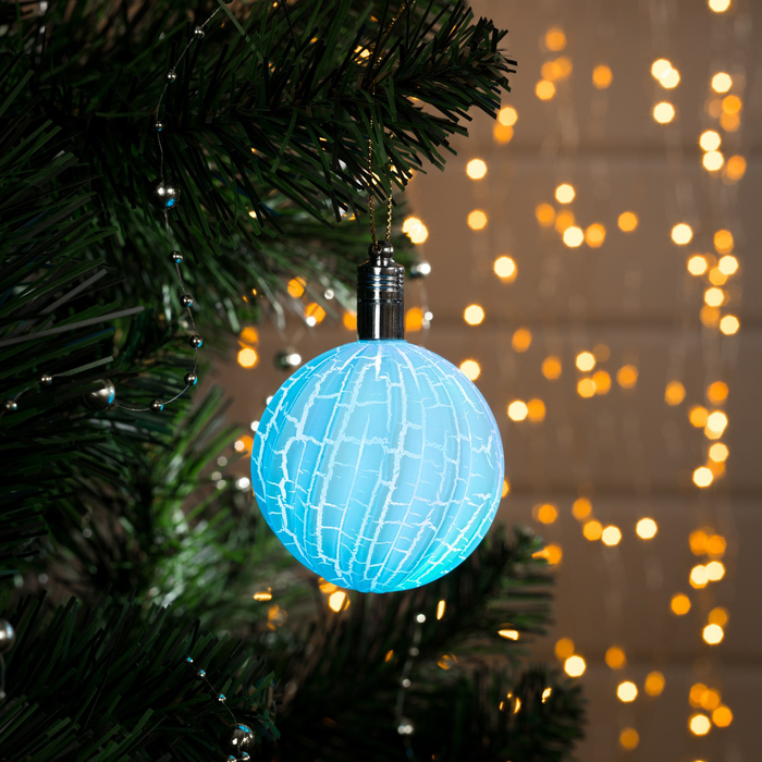 Игрушка световая "Елочный фонарик узоры краской" 5 см, 1 LED, RGB, ГОЛУБОЙ