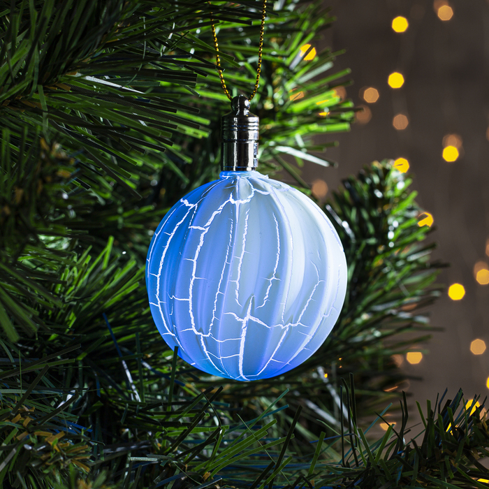 Игрушка световая "Елочный фонарик узоры краской" 5 см, 1 LED, RGB, ГОЛУБОЙ